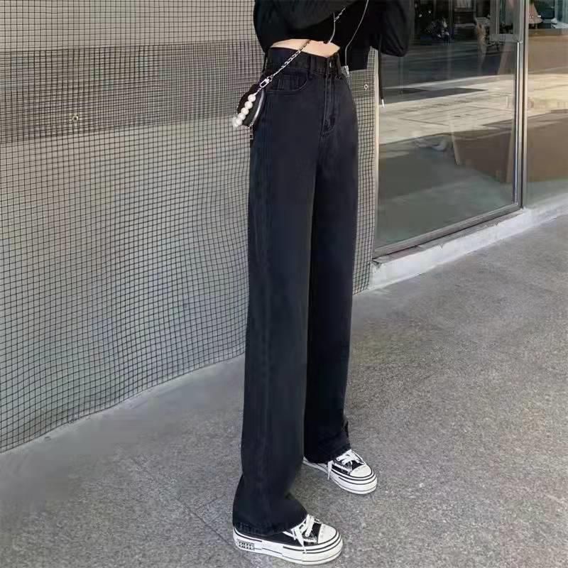 Black Wide-leg Jeans Women's High Waist Straight Mopping Pants