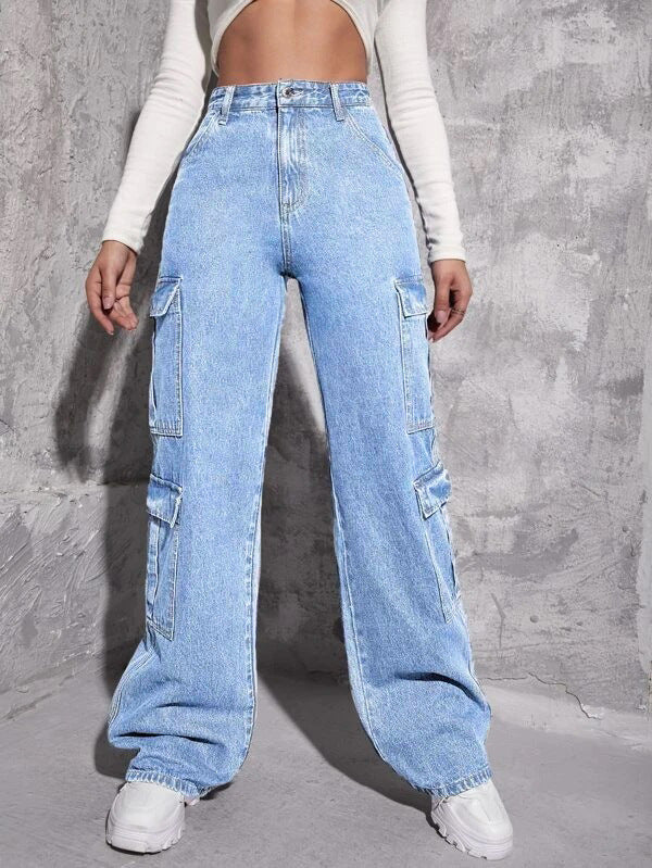 Women's Multi-bag Jeans Loose High Waist