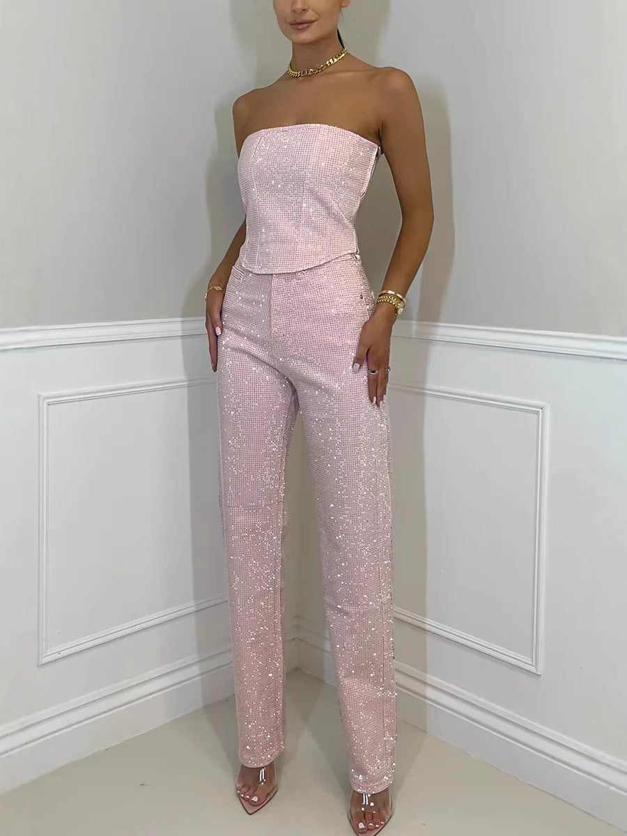 Shiny Vest Diamond Trousers Suit