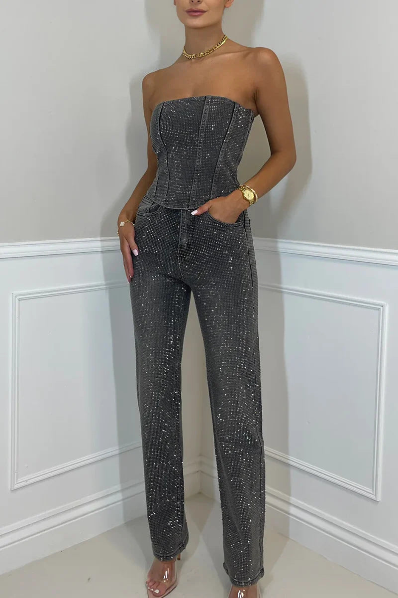 Shiny Vest Diamond Trousers Suit