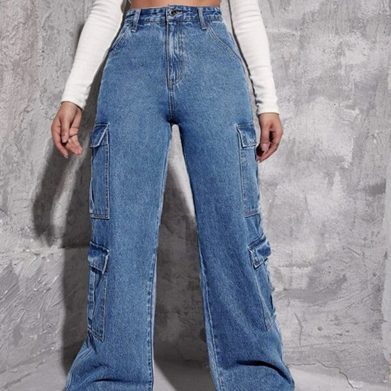 Women's Multi-bag Jeans Loose High Waist